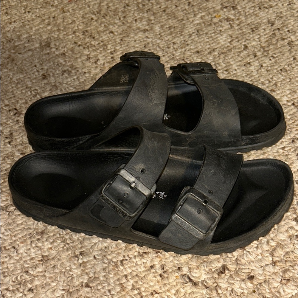 Black Sandals Birkenstocks rubber feeling fabric size39 - Picture 3 of 5